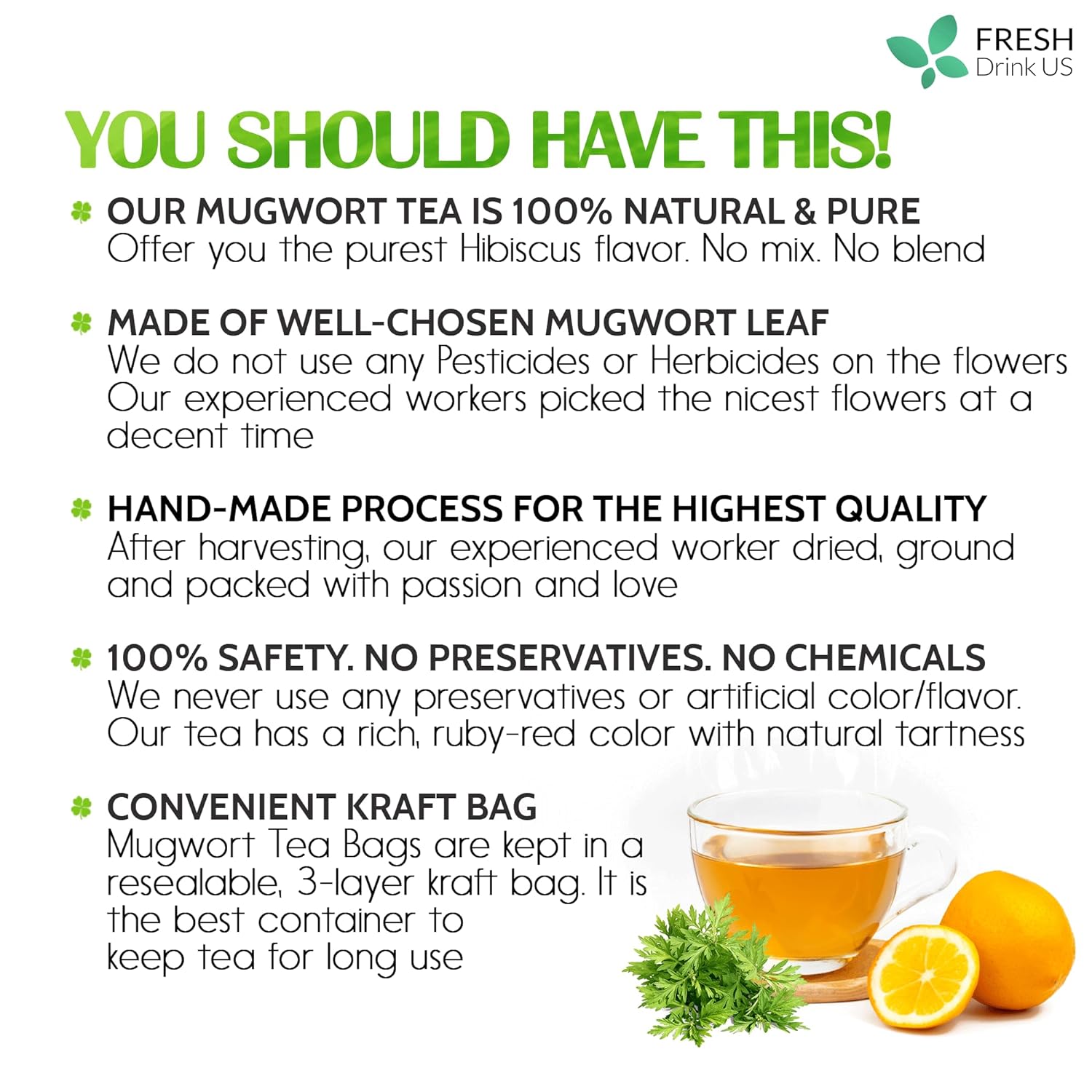 Mugwort Leaf Tea Bags, 100% Natural and Pure Mugwort Leaves, Loose Leaf Mugwort Herbal Tea, Mugwort Leaf Tea, No Sugar, No Caffeine, No Gluten, Vegan. | Tea | Wiccan Center