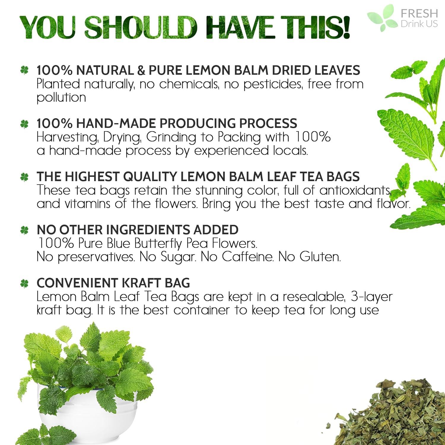 Premium Lemon Balm Leaf Tea Bags, 100% Natural & Pure from Lemon Balm Leaves. Loose Leaf Lemon Balm Herbal Tea. Lemon Balm Leaf Tea. No Sugar, No Caffeine, No Gluten, Vegan. | Tea | Wiccan Center