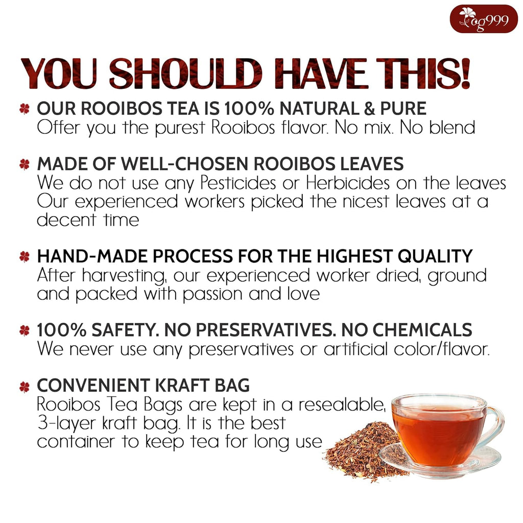 Premium Red Rooibos Tea Bags, 100% Natural & Pure from Rooibos Tea Leaves. Loose Leaf Rooibos Herbal Tea. Made with Natural Material Tea Bags. No Sugar, No Caffeine, No Gluten, Vegan. | Tea | Wiccan Center