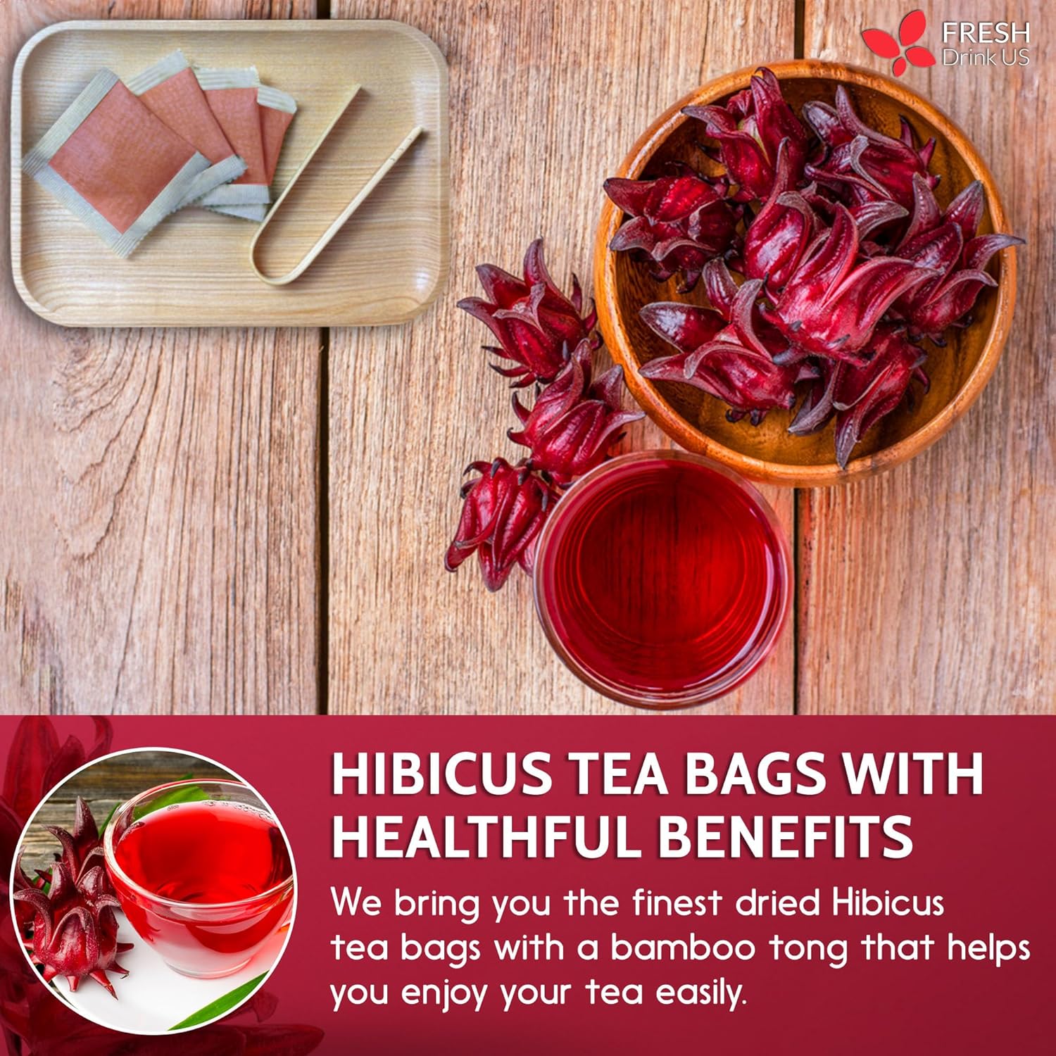 Hibiscus Dried Flowers, Tea Bags, 100% Natural, Pure from Hibiscus Flowers. Loose Flower Hibiscus Herbal Tea. Hibiscus Flower Tea. No Sugar, No Caffeine, No Gluten, Vegan. | Tea | Wiccan Center