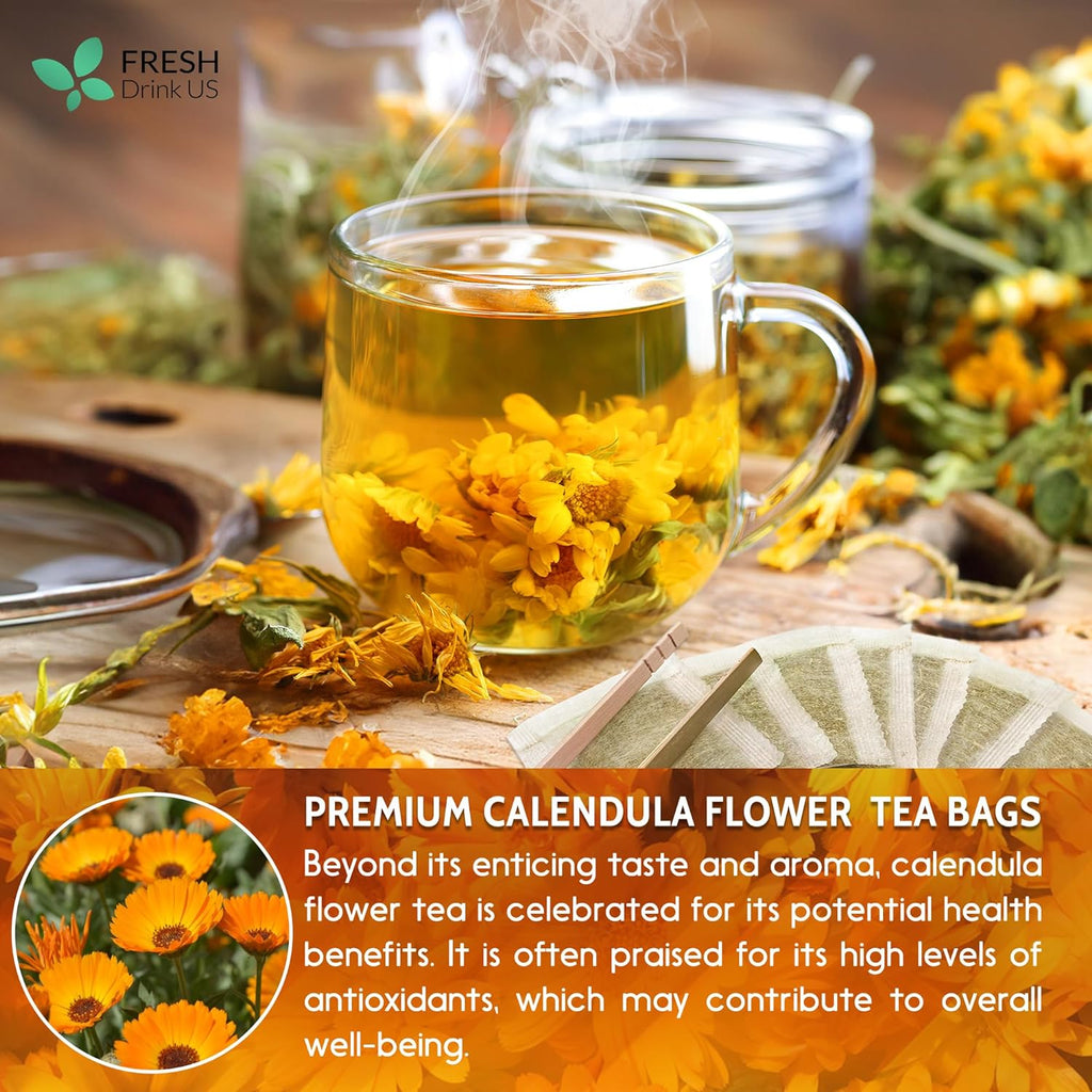 Calendula Tea Bags, 100% Natural and Pure Calendula Flowers, Eco-conscious Tea Bags. Calendula Flower Herbal Tea. No Sugar, No Caffeine, No Gluten, Vegan. | Tea | Wiccan Center