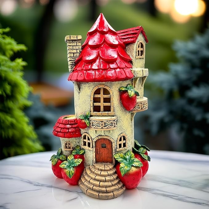 Spring & Summer-Themed Garden Statues – Adorable Outdoor Decor for Lawn, Patio & Porch (Solar Powered Strawberry Fairy Home Garden Statue, 10" Unique Spring Decoration) | Outdoor Statues | Wiccan Center