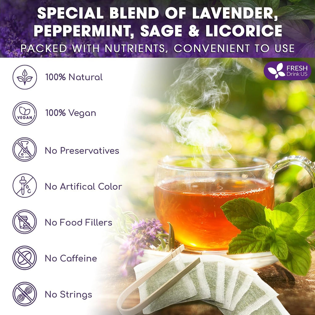 Premium Lavender Mint Tea Bags. 100% Natural, Blend of Lavender, Peppermint, Sage and Licorice. | Tea | Wiccan Center