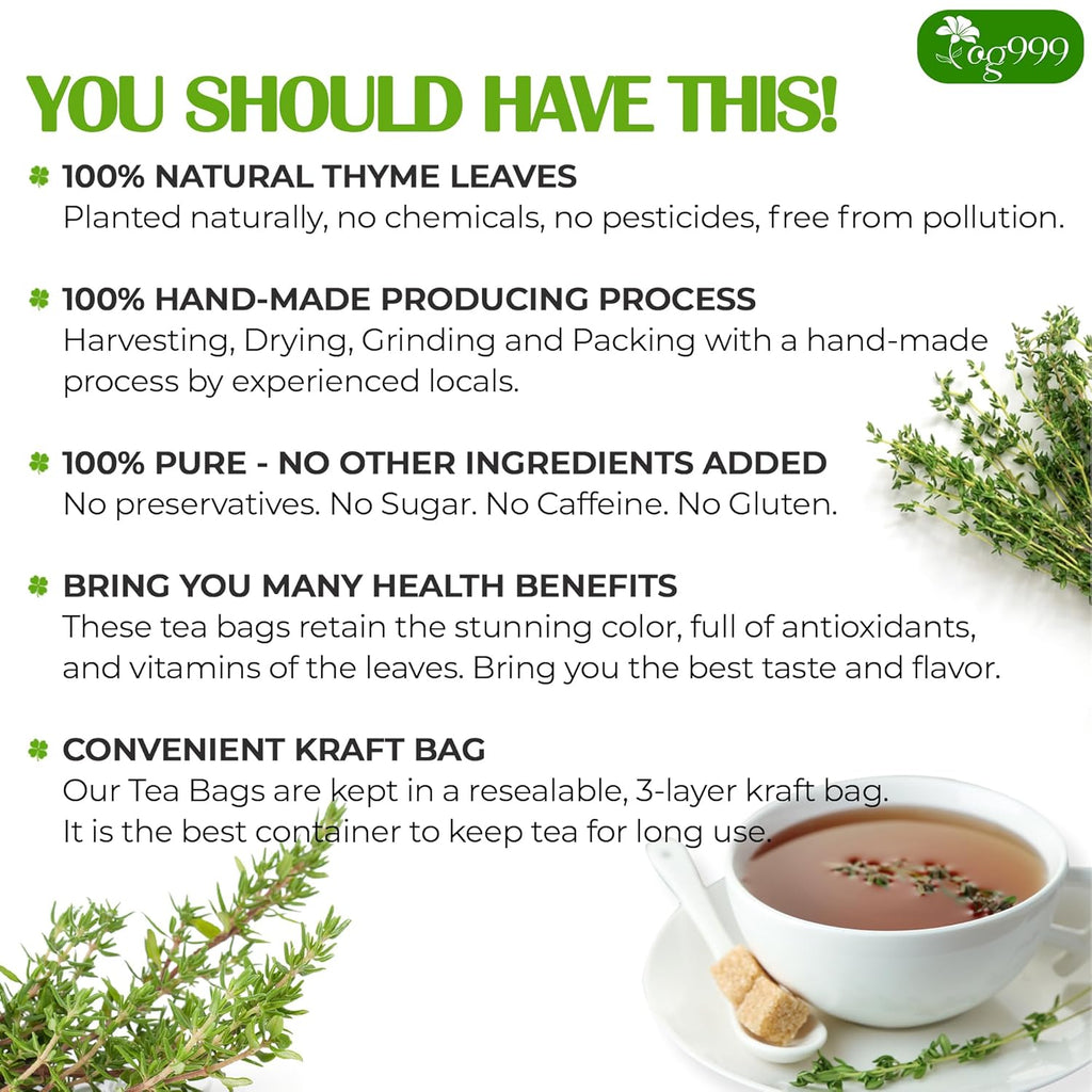 Premium 40 Thyme Leaf Tea Bags, 100% Natural & Pure, Loose Leaf Herbal Tea. | Tea | Wiccan Center