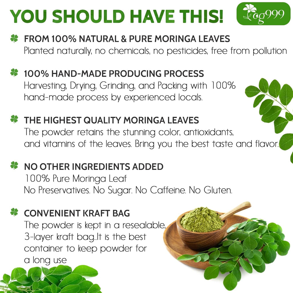 Premium Moringa Leaf Powder, 100% Natural and Pure from Moringa Leaves, No Additives, No Gluten, No Sugar, Vegan | Tea | Wiccan Center