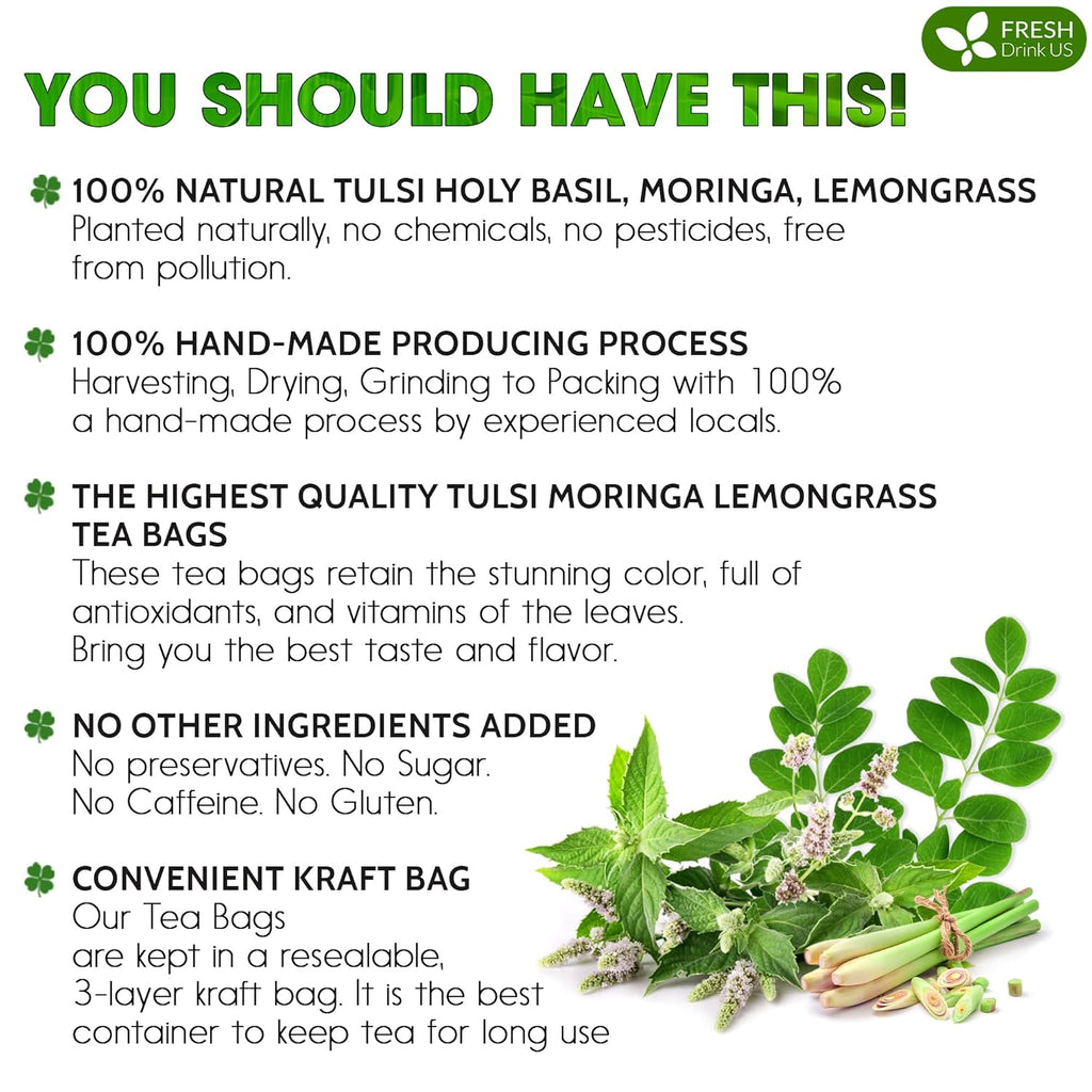 Premium Tulsi Moringa Lemongrass Tea Bags, 100% Natural & Pure from Tulsi Holy Basil Leaves, Moringa & Lemongrass. | Tea | Wiccan Center