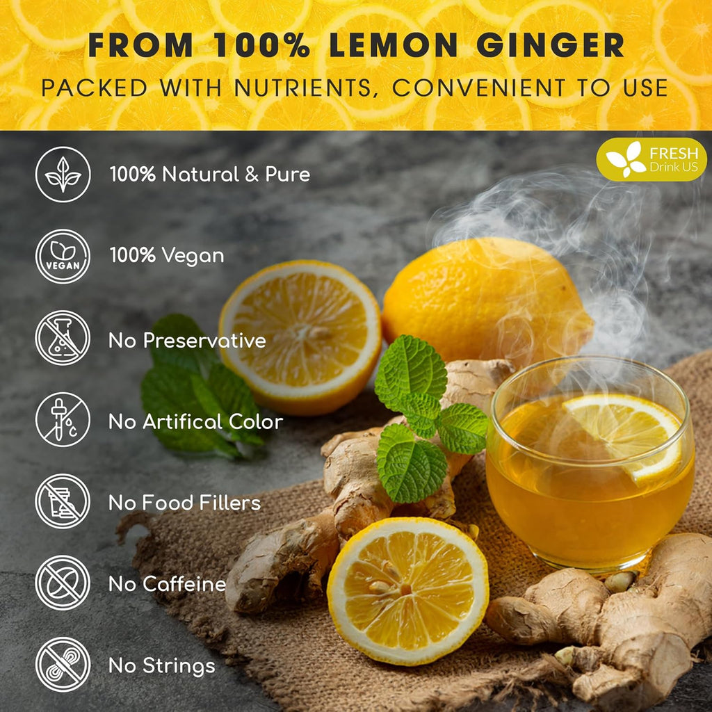Premium Lemon Ginger Tea Bag, Eco-conscious Tea Bags. Lemon Ginger Herbal Tea. No Sugar, No Caffeine, No Gluten, Vegan. | Tea | Wiccan Center