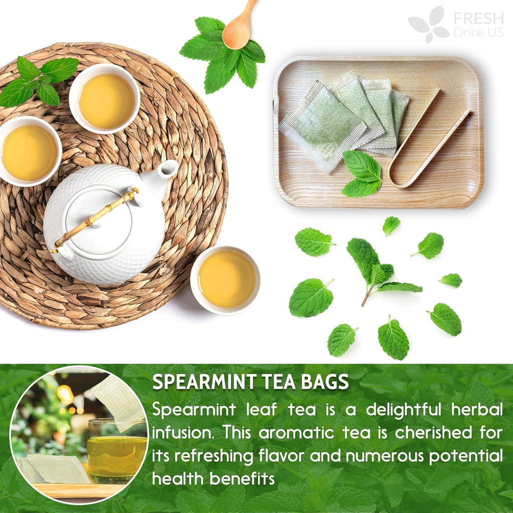 Spearmint Tea Bags, 100% Natural & Pure Spearmint Leaves. Loose Leaf Spearmint Herbal Tea. Spearmint Leaf Tea. No Sugar, No Caffeine, No Gluten, Vegan. | Tea | Wiccan Center