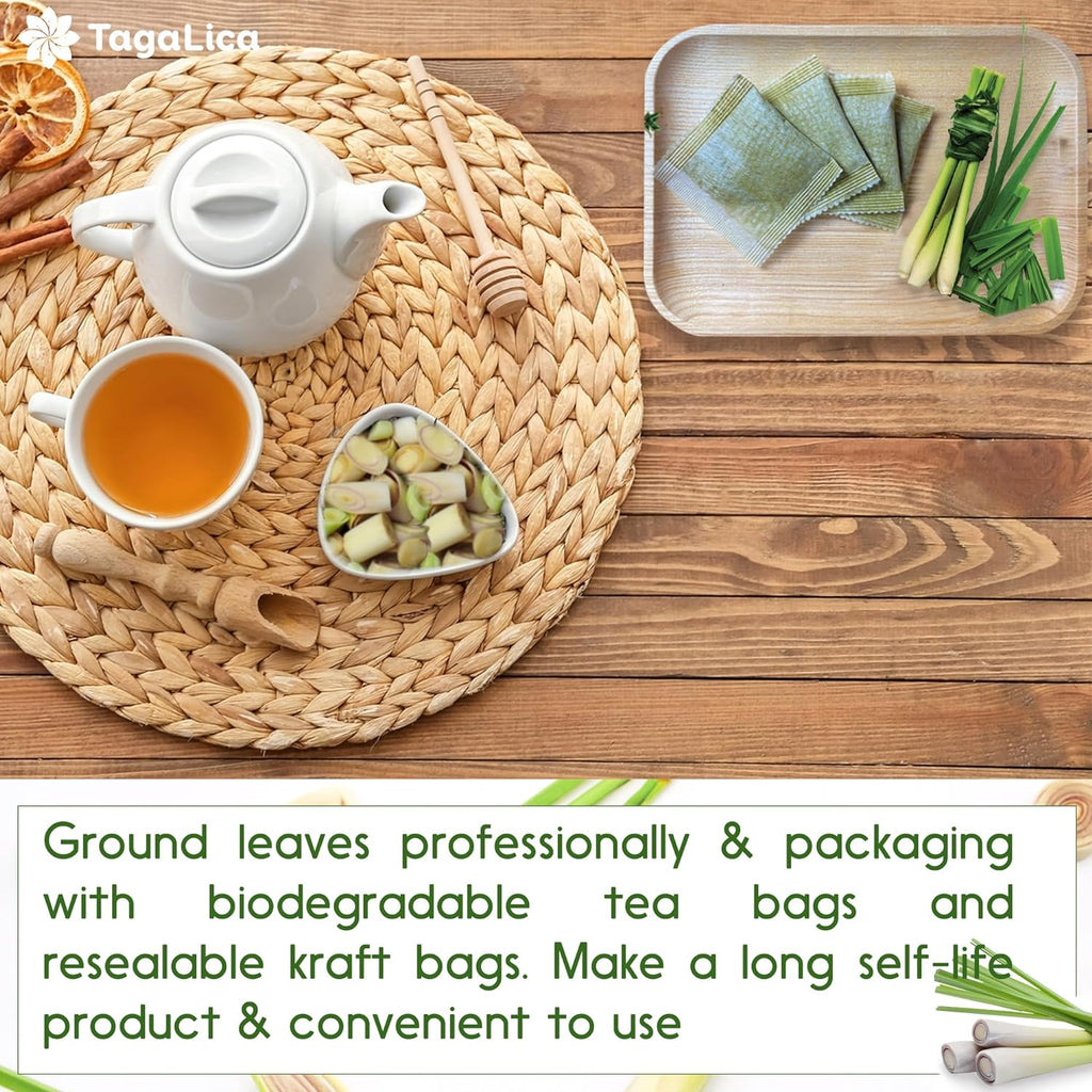 Lemongrass Tea Bags, 100% Natural & Pure Lemongrass leaves, Eco-Conscious Tea Bags, Lemongrass Herbal Tea. Lemongrass Leaf Tea. No Sugar, No Caffeine, No Gluten, Vegan. | Tea | Wiccan Center