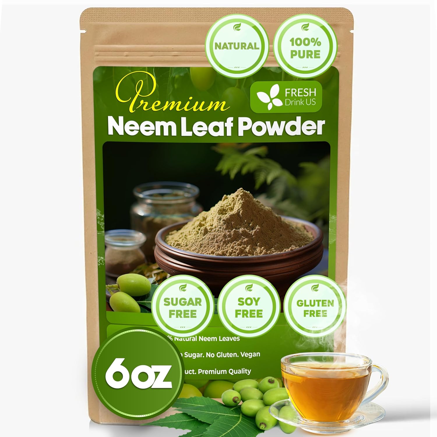 Neem Leaf Tea Bags, 100% Natural and Pure from Neem Leaves. Loose Leaf Neem Herbal Tea. Neem Leaf Tea. No Sugar, No Caffeine, No Gluten, Vegan. | Tea | Wiccan Center