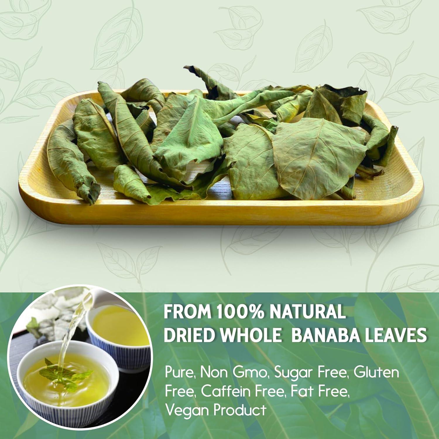 Natural Banaba Dried Leaves, Tea Bags, Powder, Whole Banaba Leaves, 100% Pure Dried Banaba Leaves, Banaba Leaf Tea, No Additives, No Caffeine, Vegan | Tea | Wiccan Center