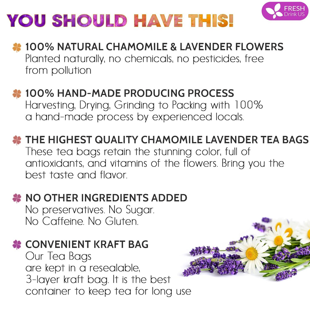 Premium Chamomile Lavender Tea Bags, Eco-conscious Tea Bags. No Sugar, No Caffeine, No Gluten, Vegan. | Tea | Wiccan Center