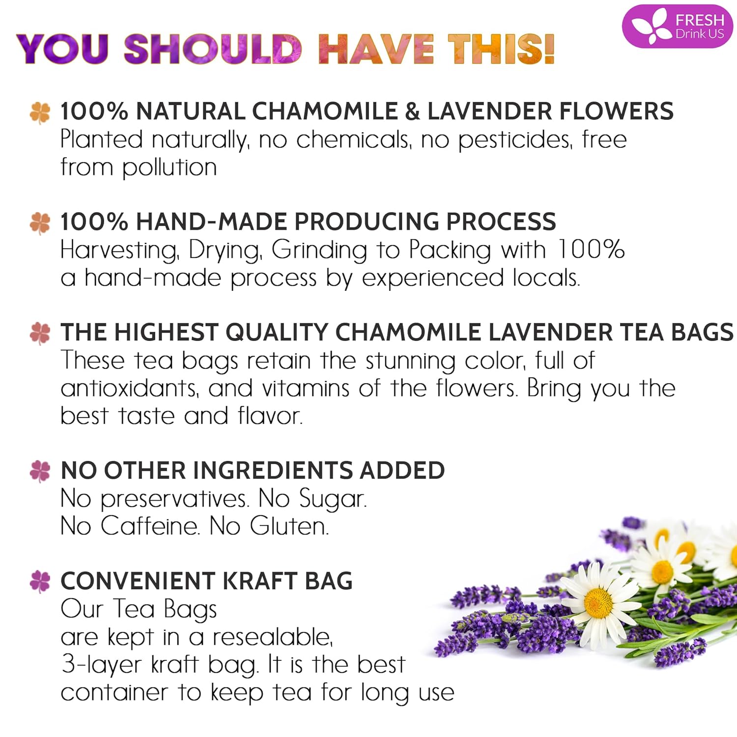 Premium Chamomile Lavender Tea Bags, Eco-conscious Tea Bags. No Sugar, No Caffeine, No Gluten, Vegan. | Tea | Wiccan Center
