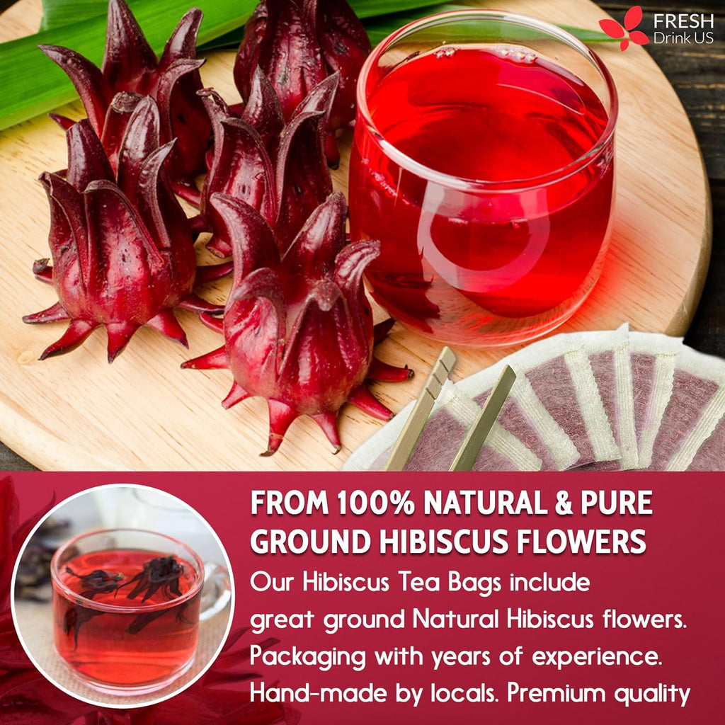 Hibiscus Dried Flowers, Tea Bags, 100% Natural, Pure from Hibiscus Flowers. Loose Flower Hibiscus Herbal Tea. Hibiscus Flower Tea. No Sugar, No Caffeine, No Gluten, Vegan. | Tea | Wiccan Center