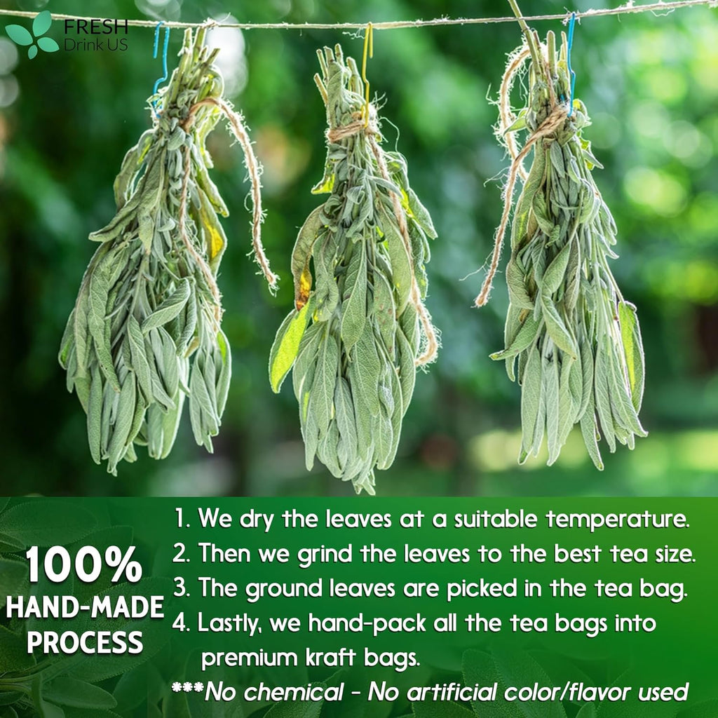 Sage Leaf Tea Bags, 100% Natural & Pure from Sage Leaves. Loose Leaf Sage Herbal Tea. Sage Leaf Tea. Made with Natural Material Tea Bags. No Sugar, No Caffeine, No Gluten, Vegan. | Tea | Wiccan Center