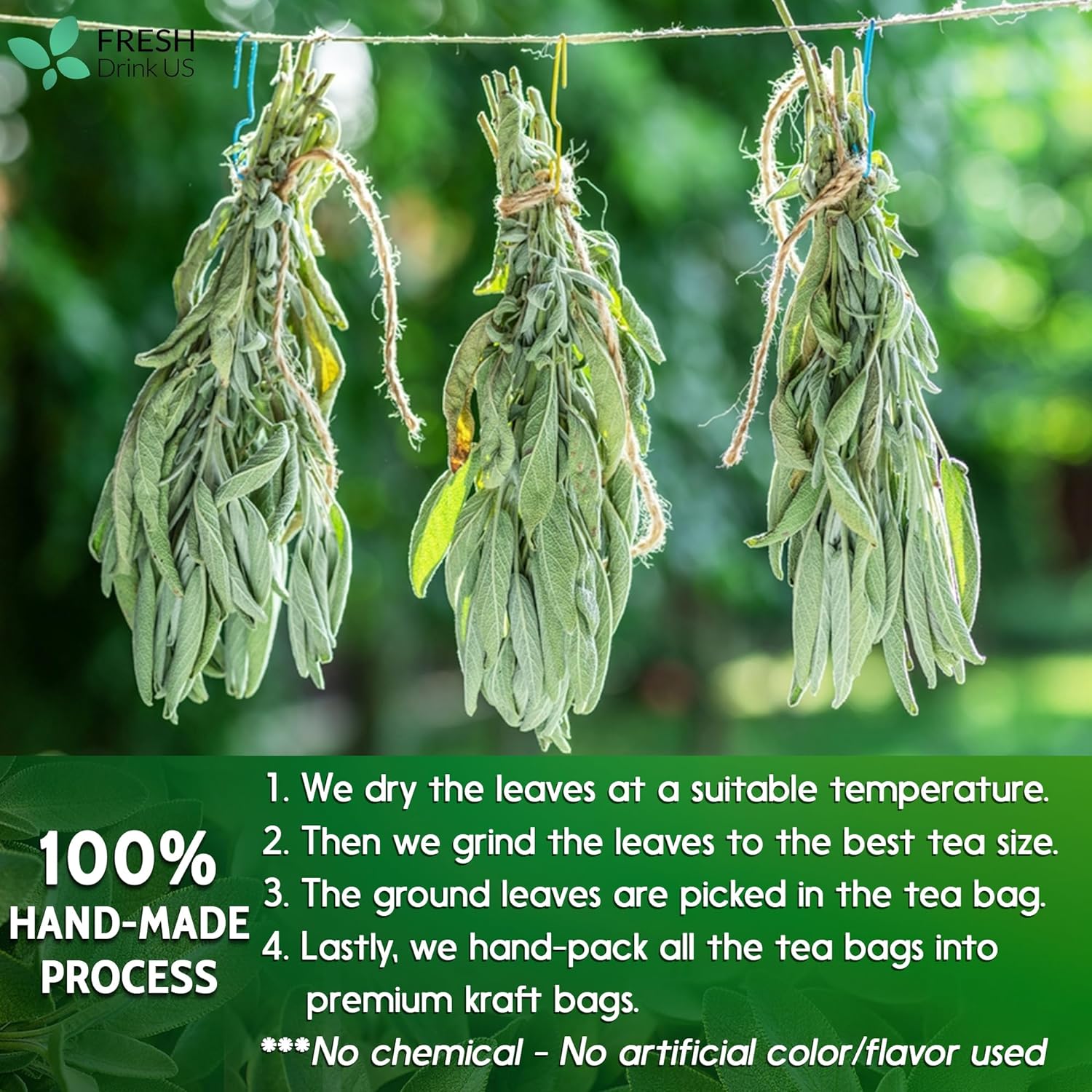 Sage Leaf Tea Bags, 100% Natural & Pure from Sage Leaves. Loose Leaf Sage Herbal Tea. Sage Leaf Tea. Made with Natural Material Tea Bags. No Sugar, No Caffeine, No Gluten, Vegan. | Tea | Wiccan Center