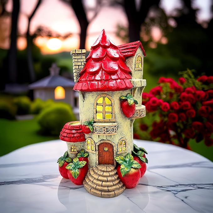 Spring & Summer-Themed Garden Statues – Adorable Outdoor Decor for Lawn, Patio & Porch (Solar Powered Strawberry Fairy Home Garden Statue, 10" Unique Spring Decoration) | Outdoor Statues | Wiccan Center