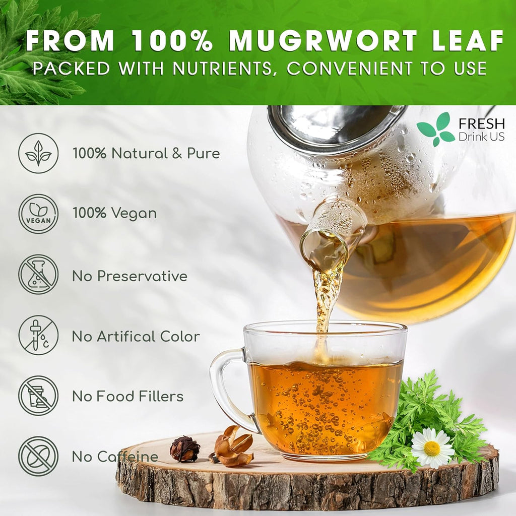 Mugwort Leaf Tea Bags, 100% Natural and Pure Mugwort Leaves, Loose Leaf Mugwort Herbal Tea, Mugwort Leaf Tea, No Sugar, No Caffeine, No Gluten, Vegan. | Tea | Wiccan Center