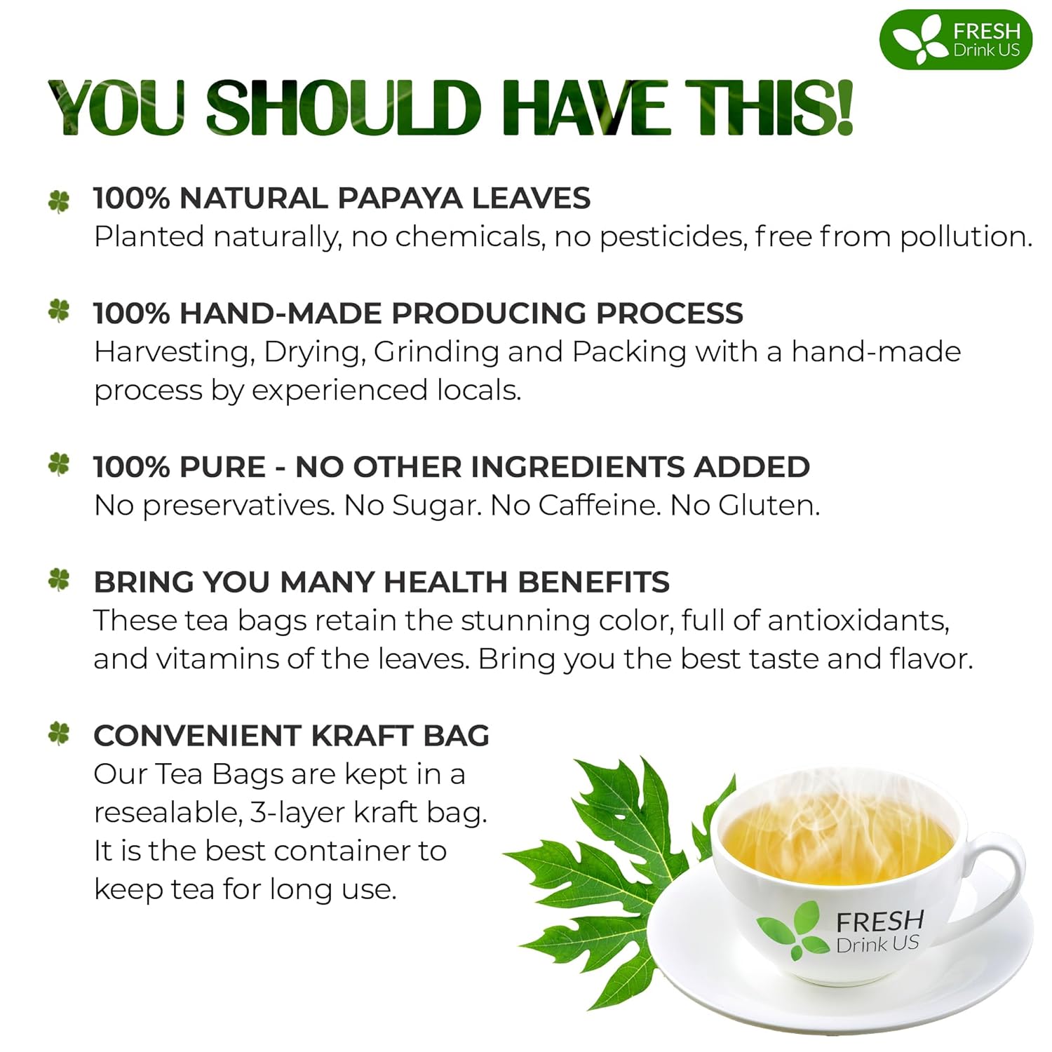 Premium Papaya Leaf Tea Bags, Made with Natural Material Tea Bags. No Sugar, No Caffeine, No Gluten, Vegan. | Tea | Wiccan Center