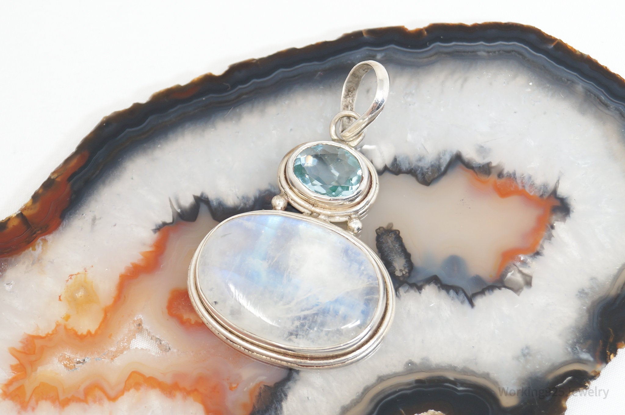 Vintage Blue Topaz Moonstone Sterling Silver Necklace Pendant | Jewelry > Necklaces > Pendants | Wiccan Center