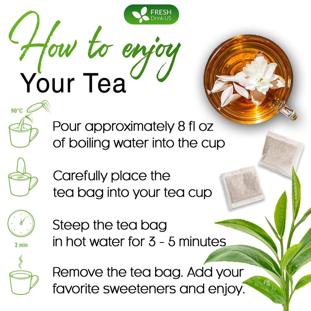 Premium Jasmine Green Tea Bags. Jasmine Green Herbal Tea. Made with Natural Material Tea Bags. No Sugar, No Gluten, Vegan. | Tea | Wiccan Center