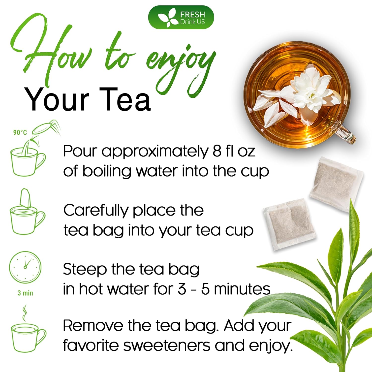 Premium Jasmine Green Tea Bags. Jasmine Green Herbal Tea. Made with Natural Material Tea Bags. No Sugar, No Gluten, Vegan. | Tea | Wiccan Center