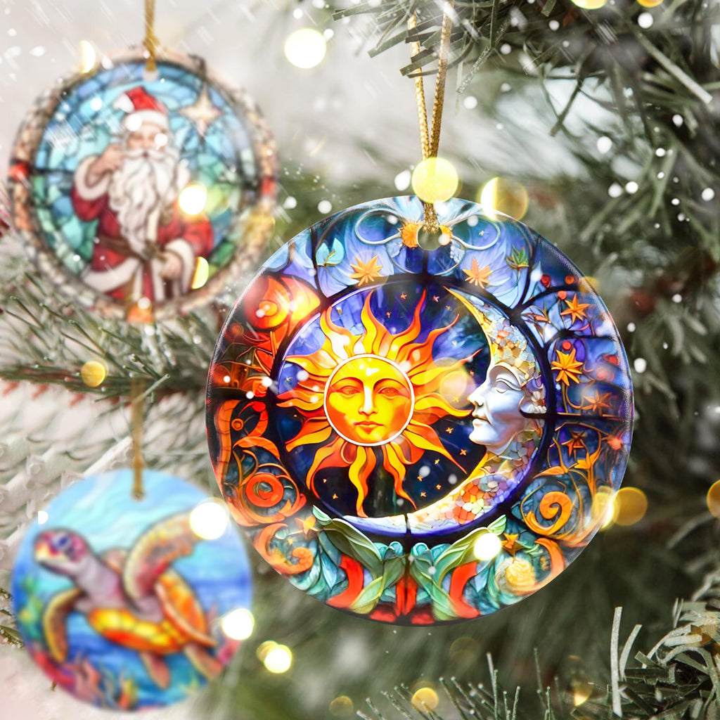 Touber Sun God Christmas Ornament Ceramic Holiday Decor Sun and Moon | Ornaments | Wiccan Center
