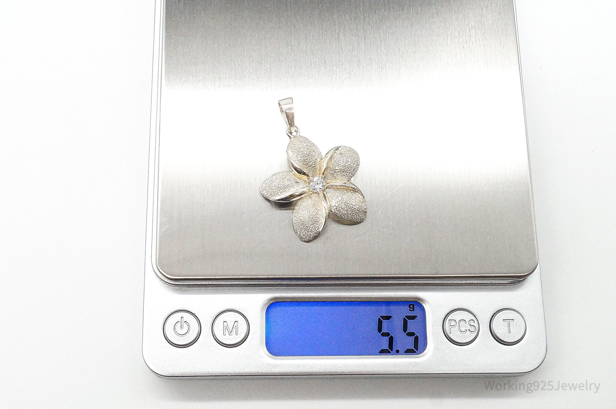 Large Vintage Cubic Zirconia Flower Sterling Silver Pendant | Jewelry > Necklaces > Pendants | Wiccan Center