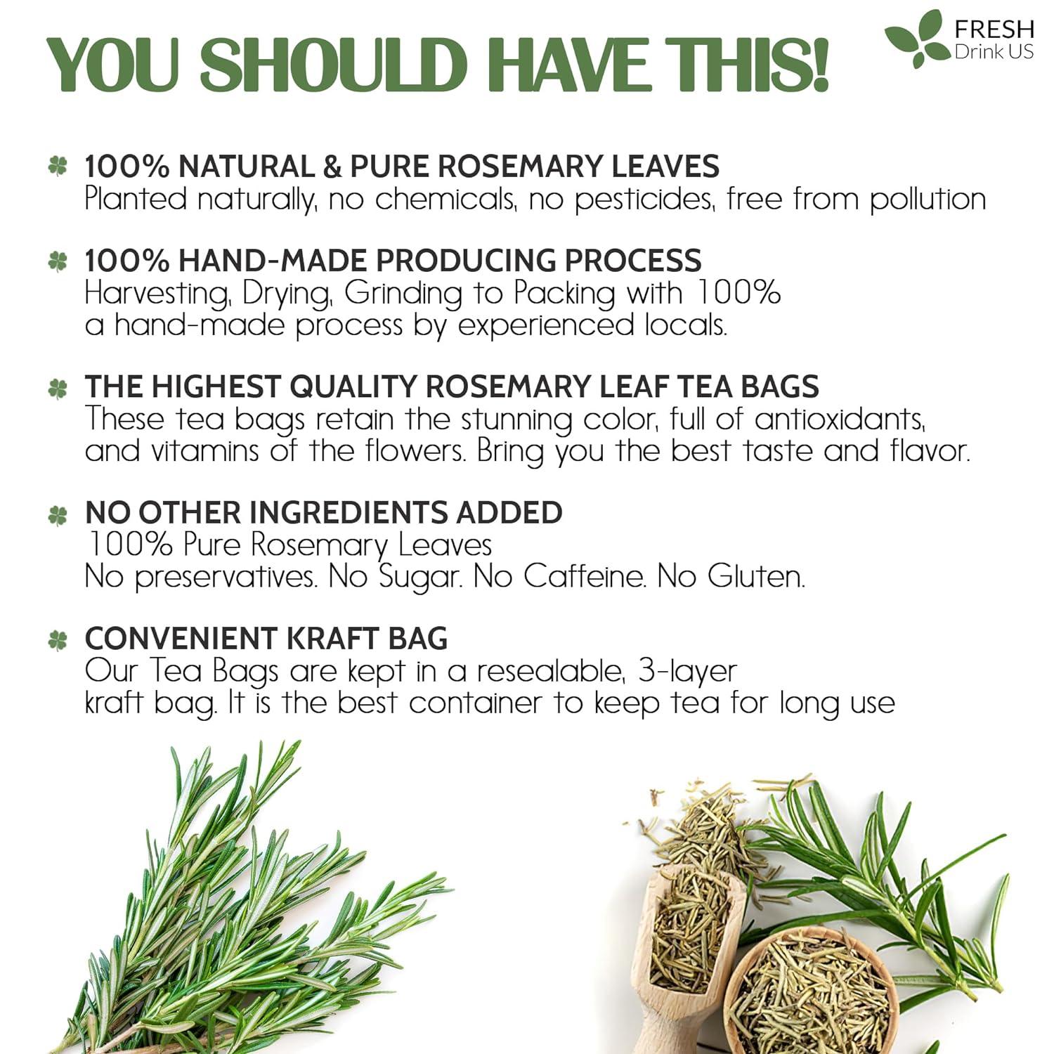 Premium Rosemary Leaves, Tea Bags, Powder, 100% Natural & Pure from Dried Rosemary Leaves, No Additives, No Caffeine, Vegan. Dried Rosemary Herb, Perfect for Seasoning, Spice Blends for Grilling & Cooking | Tea | Wiccan Center