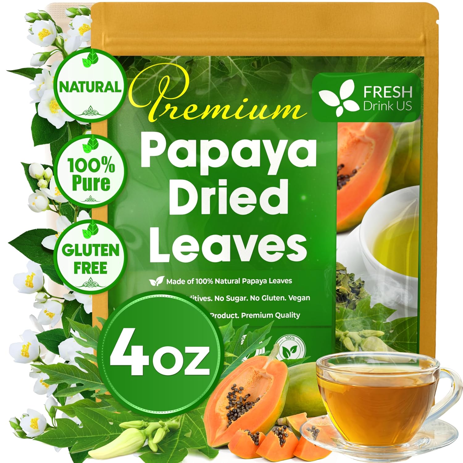 Premium Papaya Dried Leaves, Papaya Loose Leaf Herbal Tea, No Additives, No Caffeine, Vegan | Tea | Wiccan Center