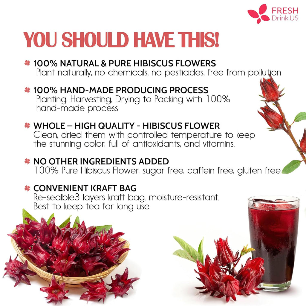 Hibiscus Dried Flowers, Tea Bags, 100% Natural, Pure from Hibiscus Flowers. Loose Flower Hibiscus Herbal Tea. Hibiscus Flower Tea. No Sugar, No Caffeine, No Gluten, Vegan. | Tea | Wiccan Center