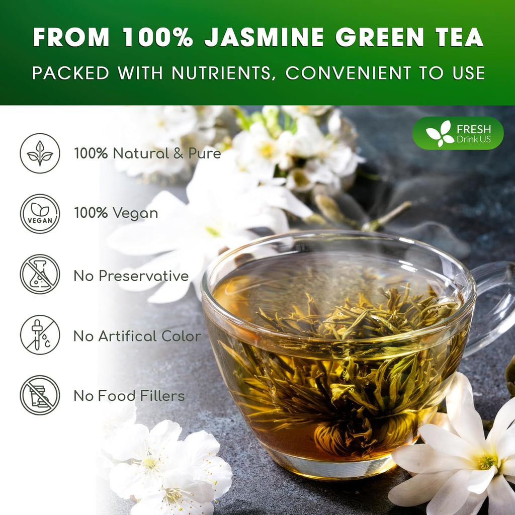 Premium Jasmine Green Tea Bags. Jasmine Green Herbal Tea. Made with Natural Material Tea Bags. No Sugar, No Gluten, Vegan. | Tea | Wiccan Center