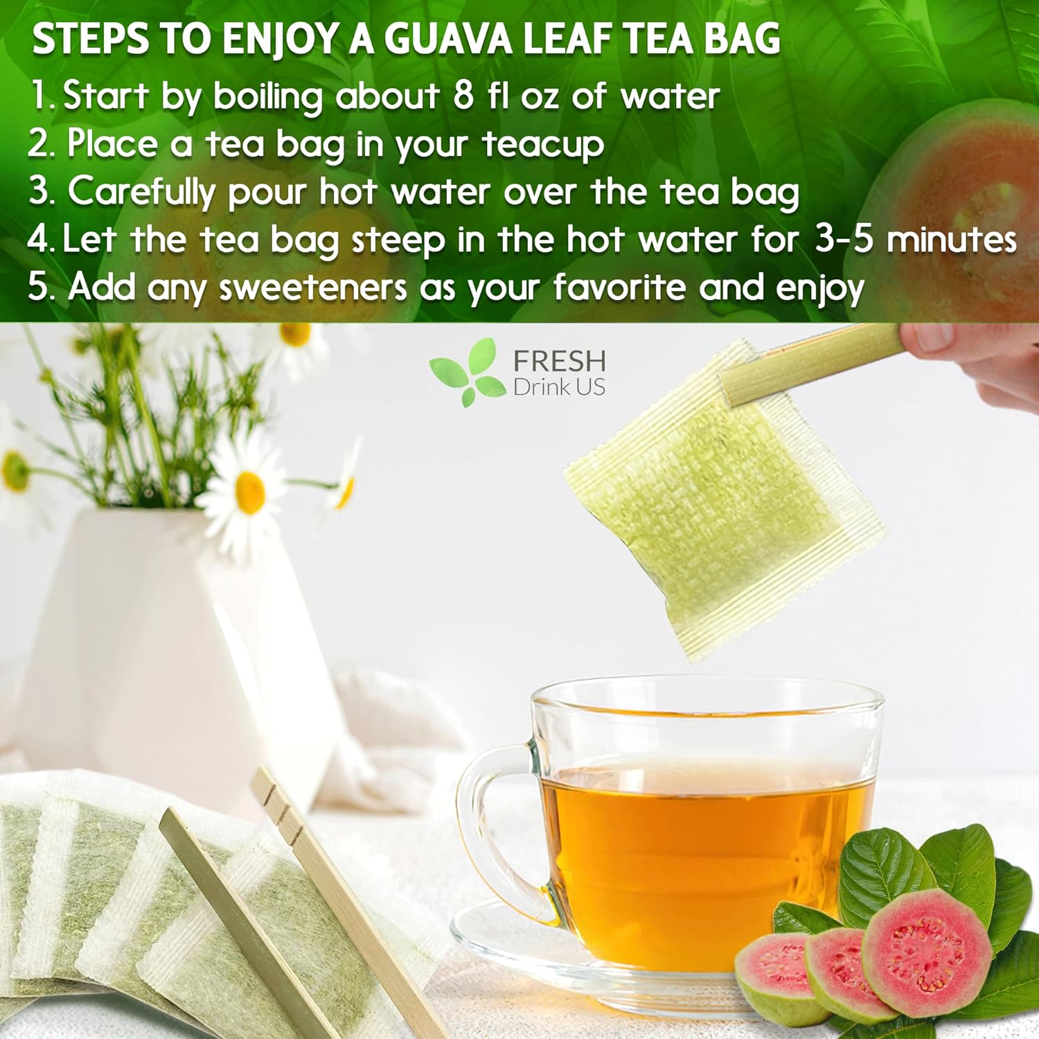Natural Guava Leaves, Whole Dried Leaves, Cut-and-Sifted Guava leaves, 100% Pure from Guava Leaves, Natural Guava Loose Leaf Herbal Tea, No Additives, No Caffeine, Vegan | Tea | Wiccan Center