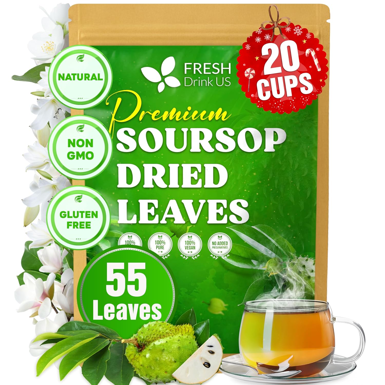 40 Premium Soursop Graviola Leaf Tea Bags, 100% Natural and Pure from Soursop Leaves, Handmade, Made With Natural Materials-Corn Fiber Tea Bag, Sugar/Caffeine/Gluten Free, Hoja Guanabana Tea | Tea | Wiccan Center