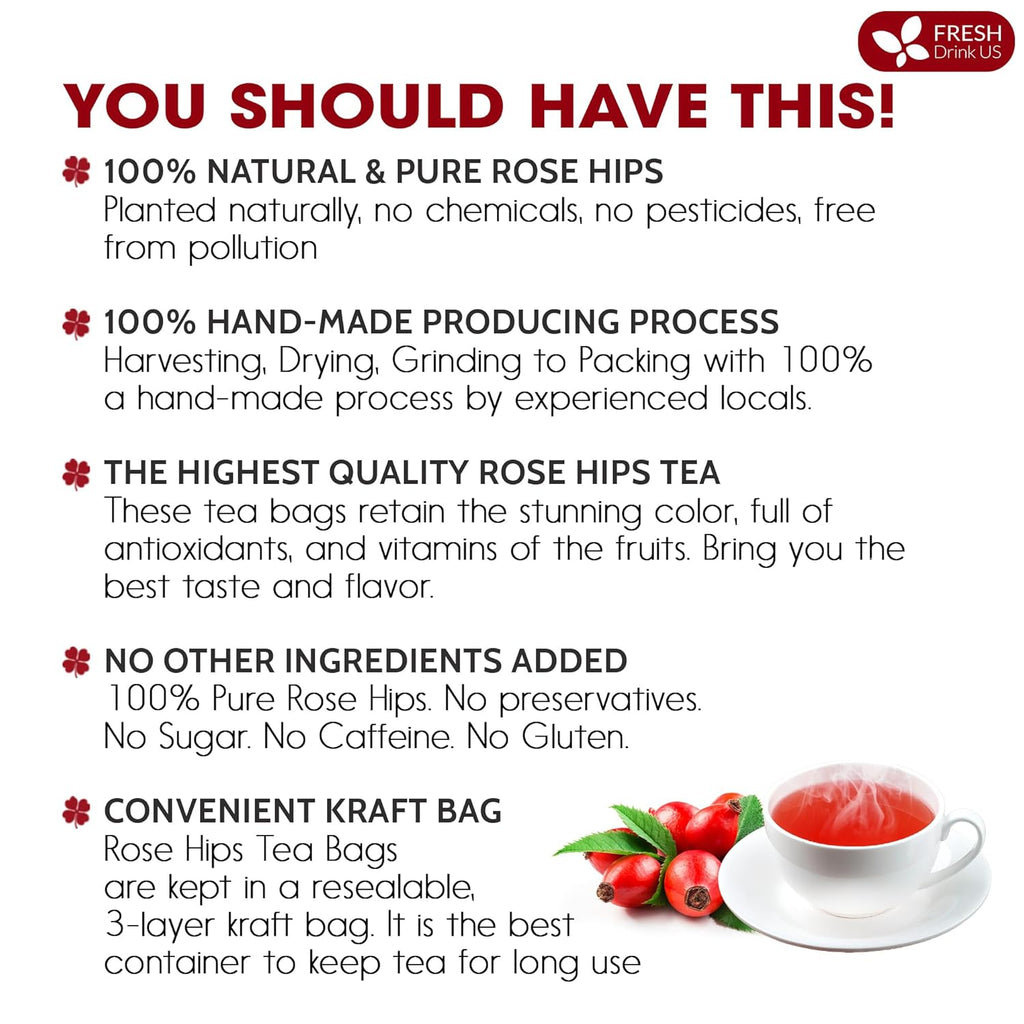 Premium Rosehip Tea Bags, 100% Natural & Pure from Rose Hip Fruits. | Tea | Wiccan Center