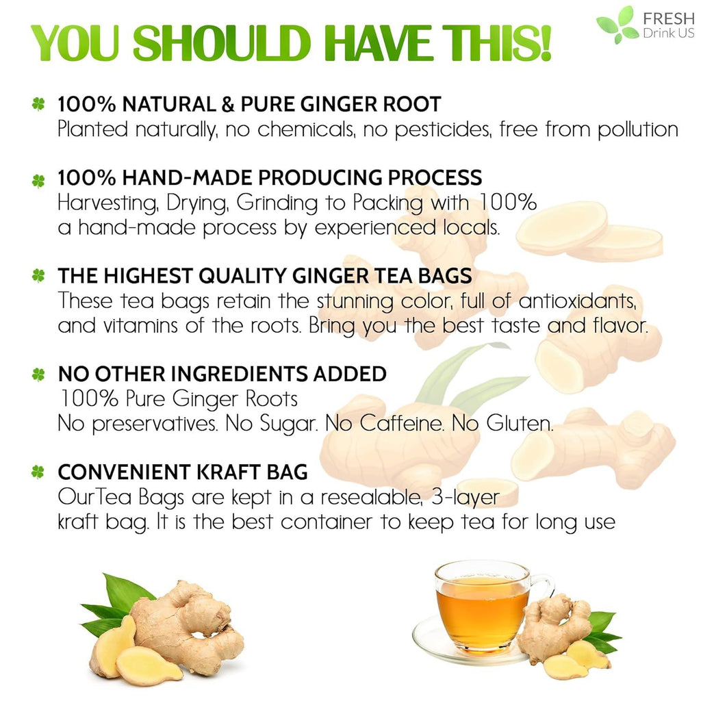 Premium Ginger Tea Bags, 100% Natural & Pure from Ginger Roots, Ginger Tea, Ginger Herbal Tea. Ginger Tea. No Sugar, No Caffeine, No Gluten, Vegan. | Tea | Wiccan Center