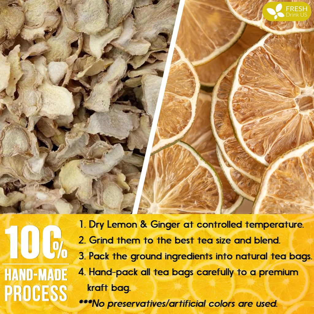 Premium Lemon Ginger Tea Bag, Eco-conscious Tea Bags. Lemon Ginger Herbal Tea. No Sugar, No Caffeine, No Gluten, Vegan. | Tea | Wiccan Center