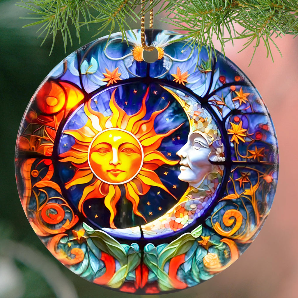 Touber Sun God Christmas Ornament Ceramic Holiday Decor Sun and Moon | Ornaments | Wiccan Center