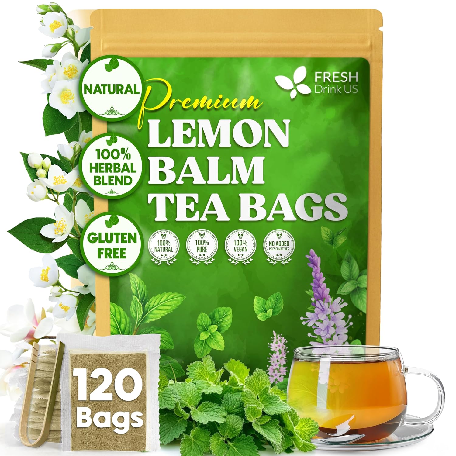 Premium Lemon Balm Leaf Tea Bags, 100% Natural & Pure from Lemon Balm Leaves. Loose Leaf Lemon Balm Herbal Tea. Lemon Balm Leaf Tea. No Sugar, No Caffeine, No Gluten, Vegan. | Tea | Wiccan Center
