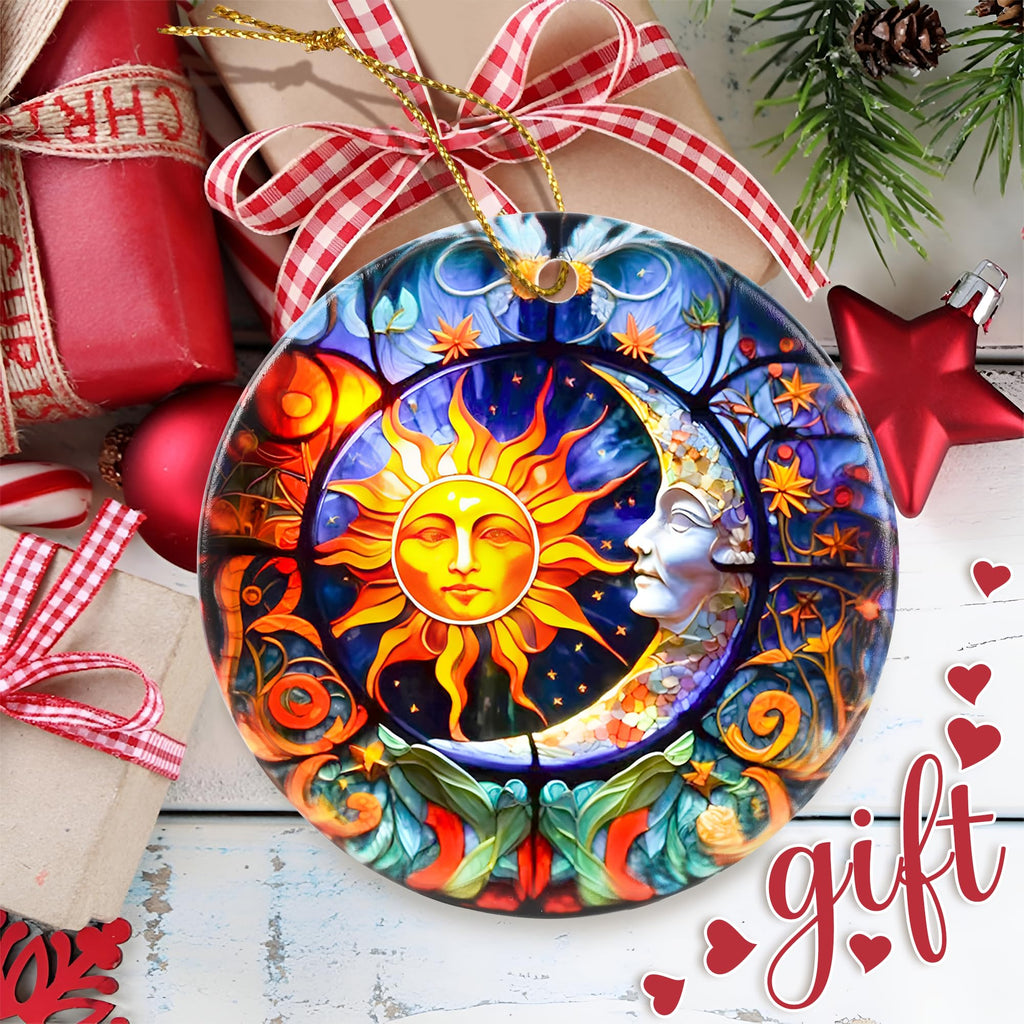 Touber Sun God Christmas Ornament Ceramic Holiday Decor Sun and Moon | Ornaments | Wiccan Center
