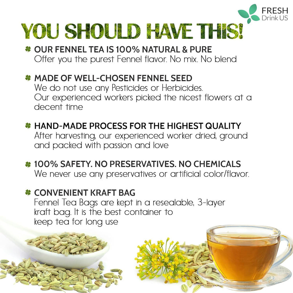 Premium Fennel Tea Bags, 100% Natural & Pure from Fennel Seeds. Fennel Seed Herbal Tea. Fennel Seed Tea. Made with Natural Material Tea Bags. No Sugar, No Caffeine, No Gluten, Vegan. | Tea | Wiccan Center