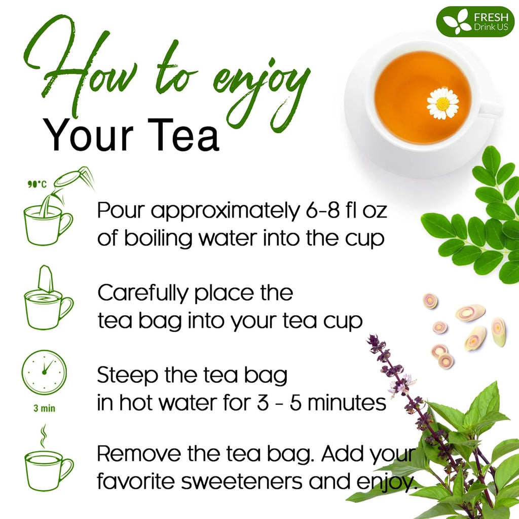 Premium Tulsi Moringa Lemongrass Tea Bags, 100% Natural & Pure from Tulsi Holy Basil Leaves, Moringa & Lemongrass. | Tea | Wiccan Center