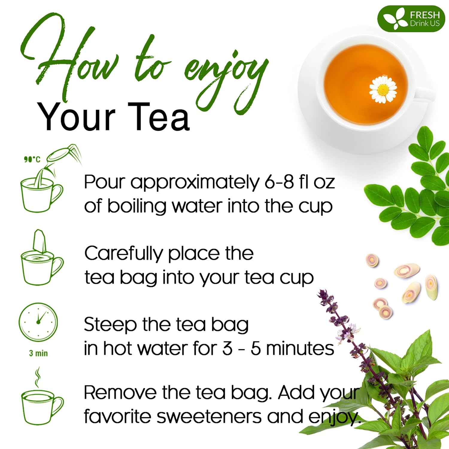 Premium Tulsi Moringa Lemongrass Tea Bags, 100% Natural & Pure from Tulsi Holy Basil Leaves, Moringa & Lemongrass. | Tea | Wiccan Center