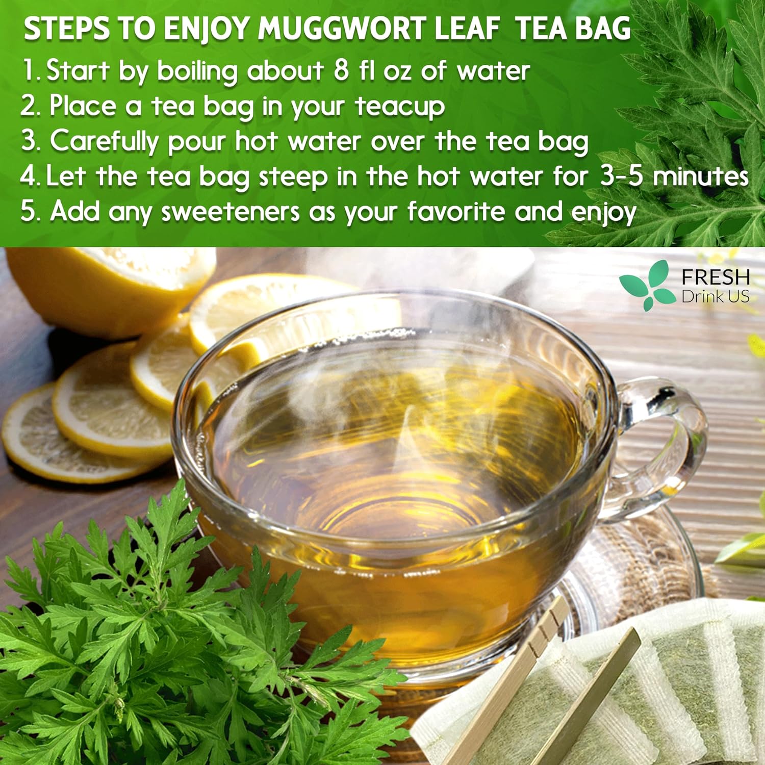 Mugwort Leaf Tea Bags, 100% Natural and Pure Mugwort Leaves, Loose Leaf Mugwort Herbal Tea, Mugwort Leaf Tea, No Sugar, No Caffeine, No Gluten, Vegan. | Tea | Wiccan Center