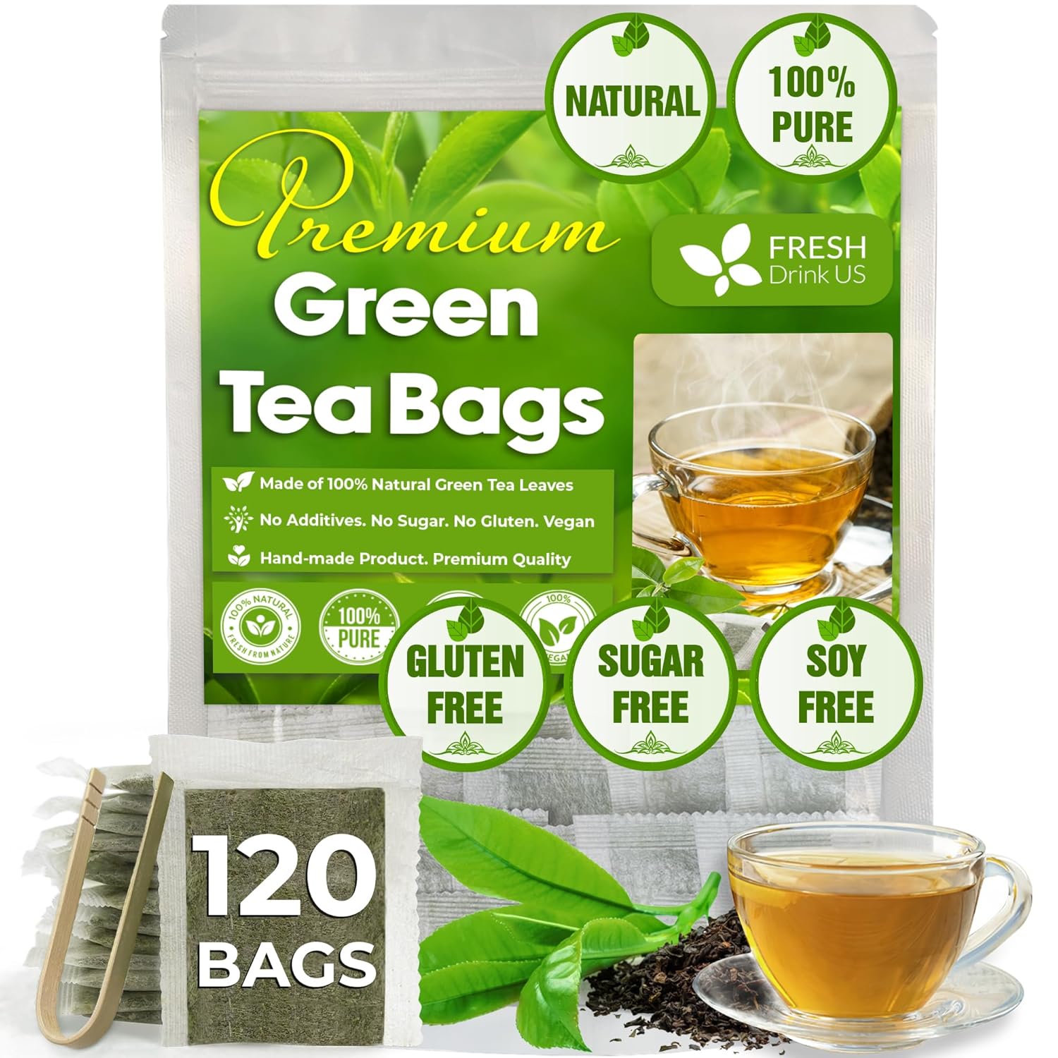 Premium Green Tea Bags, 100% Natural & Pure from Green Tea. Green Herbal Tea. No Sugar, No Gluten, Vegan | Tea | Wiccan Center