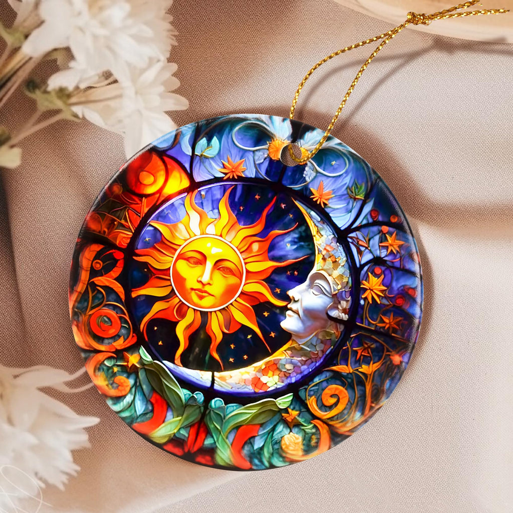 Touber Sun God Christmas Ornament Ceramic Holiday Decor Sun and Moon | Ornaments | Wiccan Center