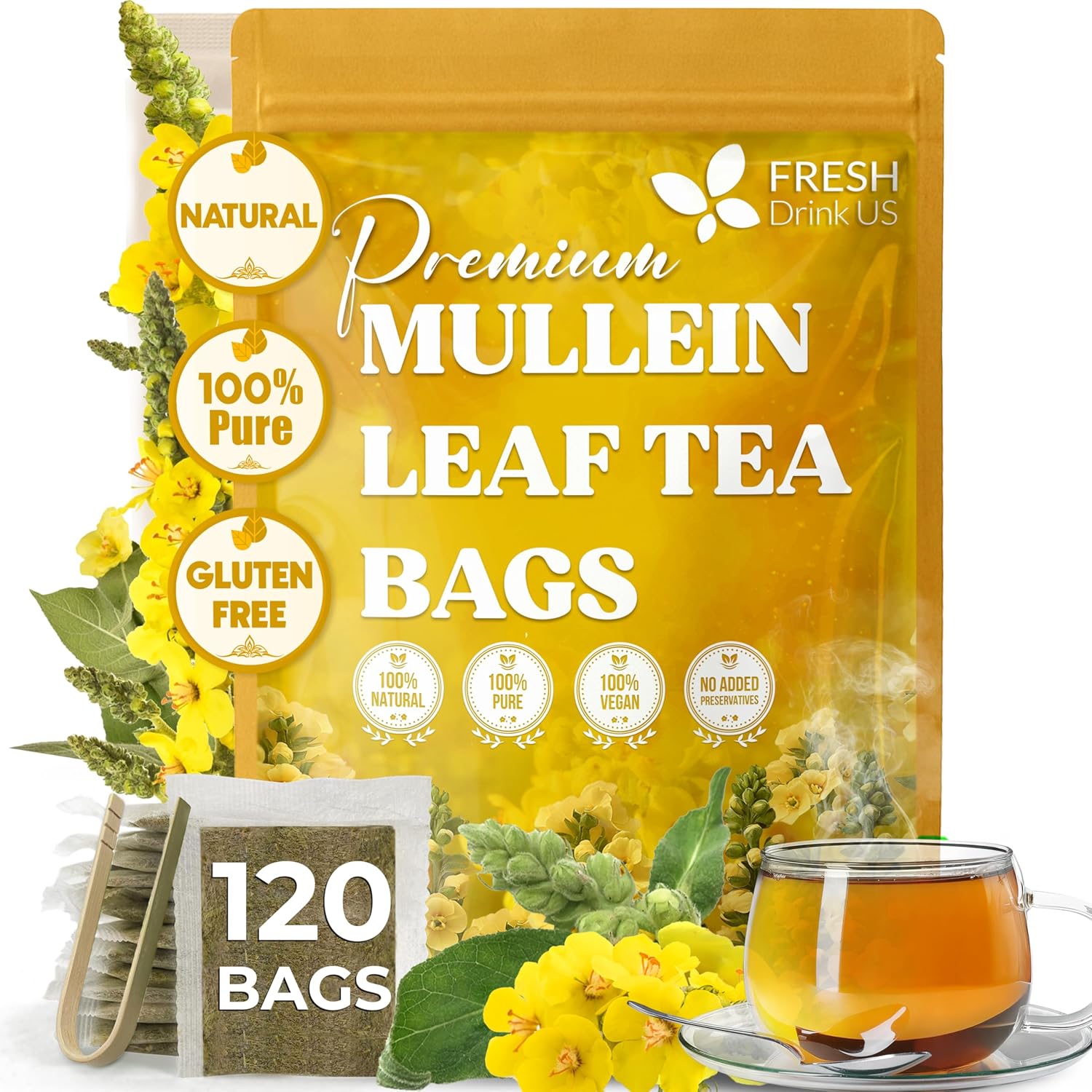 Mullein Leaf Tea Bags, 100% Natural & Pure from Mullein Leaves. Loose Leaf Mullein Herbal Tea. Made with Natural Material Tea Bags. No Sugar, No Caffeine, No Gluten, Vegan. | Tea | Wiccan Center