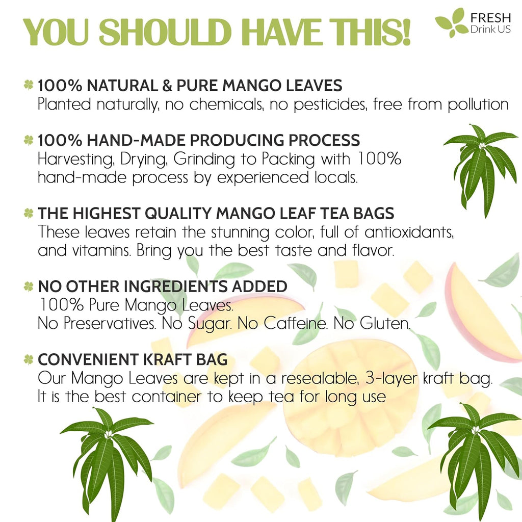 Mango Leaf, Whole Dried Leaves, Tea Bags, Powder, 100% Natural & Pure from Mango Leaves. Mango Dried Leaves. Loose Leaf Mango Herbal Tea. Mango Leaf Tea. No Sugar, No Caffeine, No Gluten, Vegan. | Tea | Wiccan Center