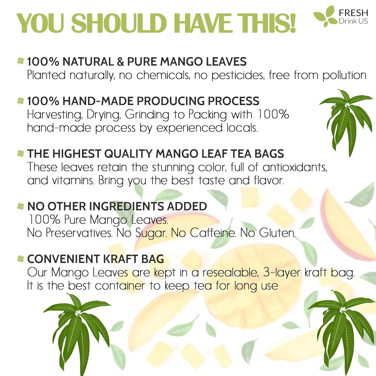 Mango Leaf, Whole Dried Leaves, Tea Bags, Powder, 100% Natural & Pure from Mango Leaves. Mango Dried Leaves. Loose Leaf Mango Herbal Tea. Mango Leaf Tea. No Sugar, No Caffeine, No Gluten, Vegan. | Tea | Wiccan Center