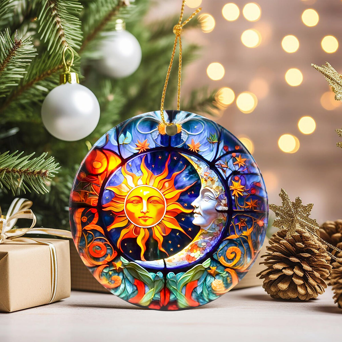 Touber Sun God Christmas Ornament Ceramic Holiday Decor Sun and Moon | Ornaments | Wiccan Center